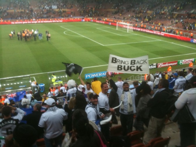 Bring Back Buck sign at the All Whites vs Paraguay Football World Cup match in South Africa,